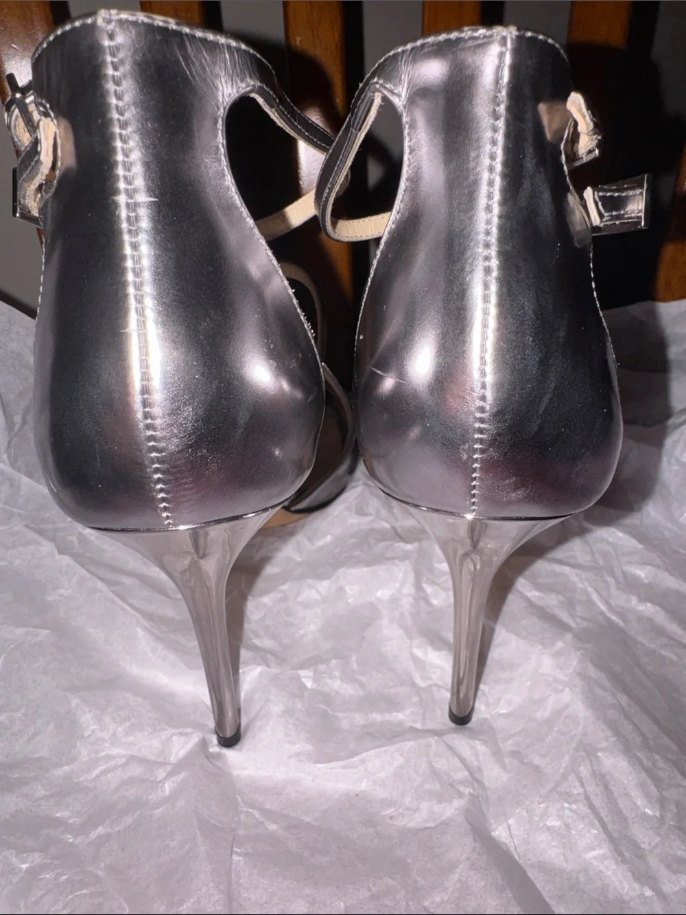 Jimmy Choo Metallic Silver Strappy Stiletto Sandals size 38